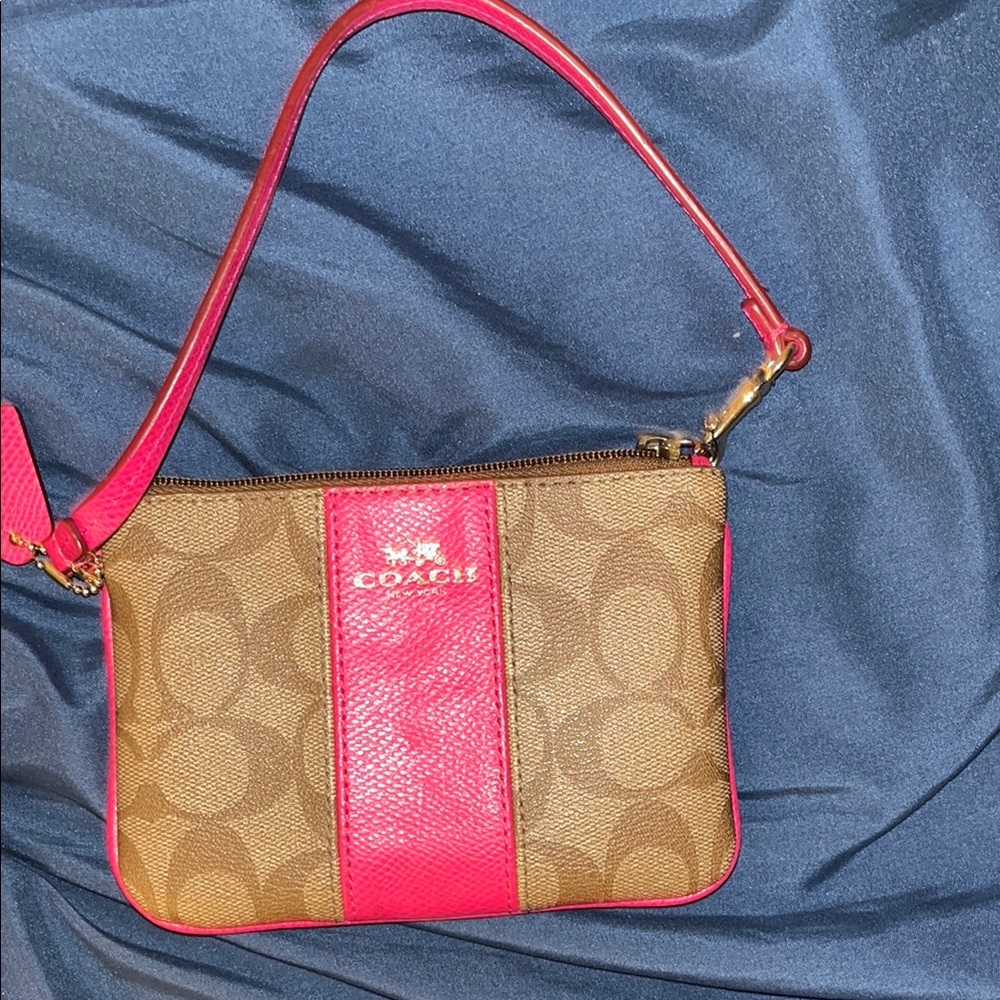 Coach Pink and Brown Monogram Wristlet